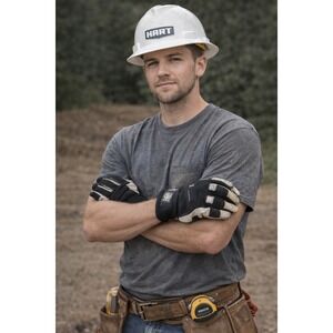 Hart Full Brim Hard Hat White & Pugs Heavy Duty Work Gloves Safety Gear Set